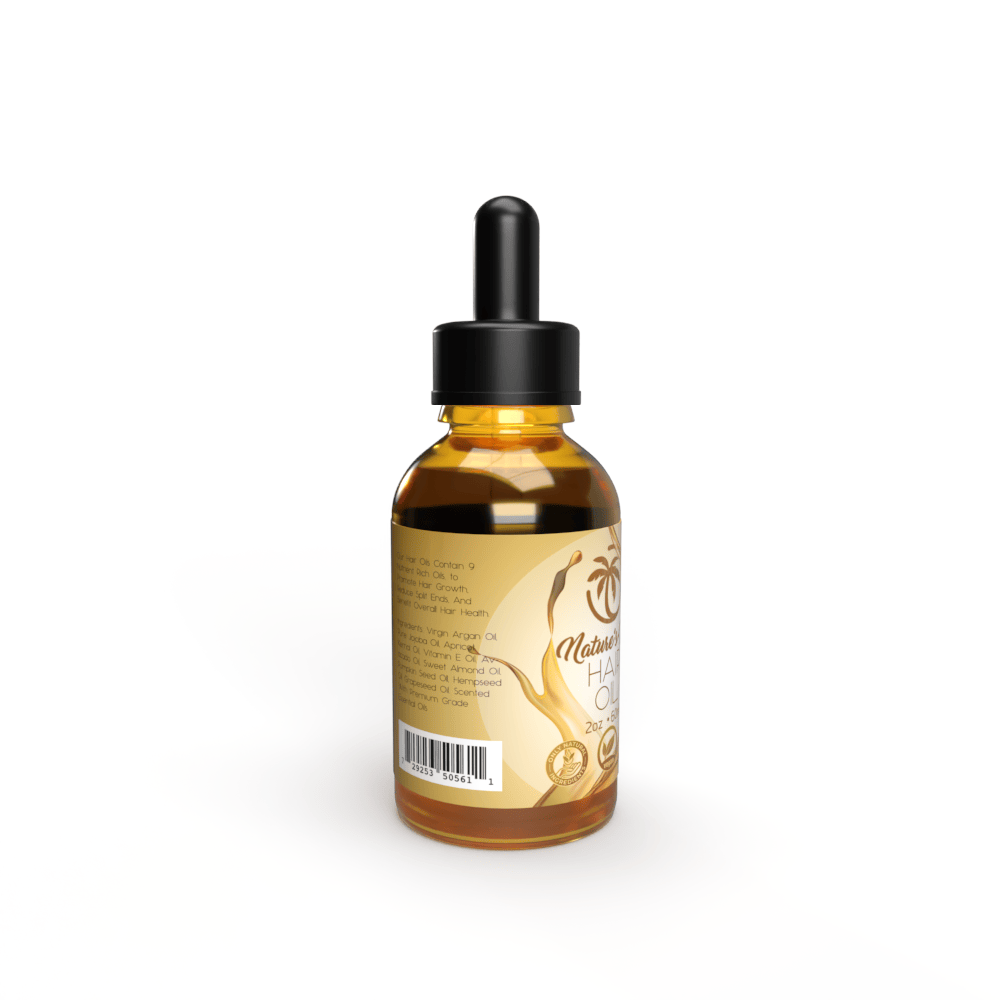 All-natural herbal hair oil in a 60ml bottle from Herbal Island, showing the clear glass bottle with a dropper cap.