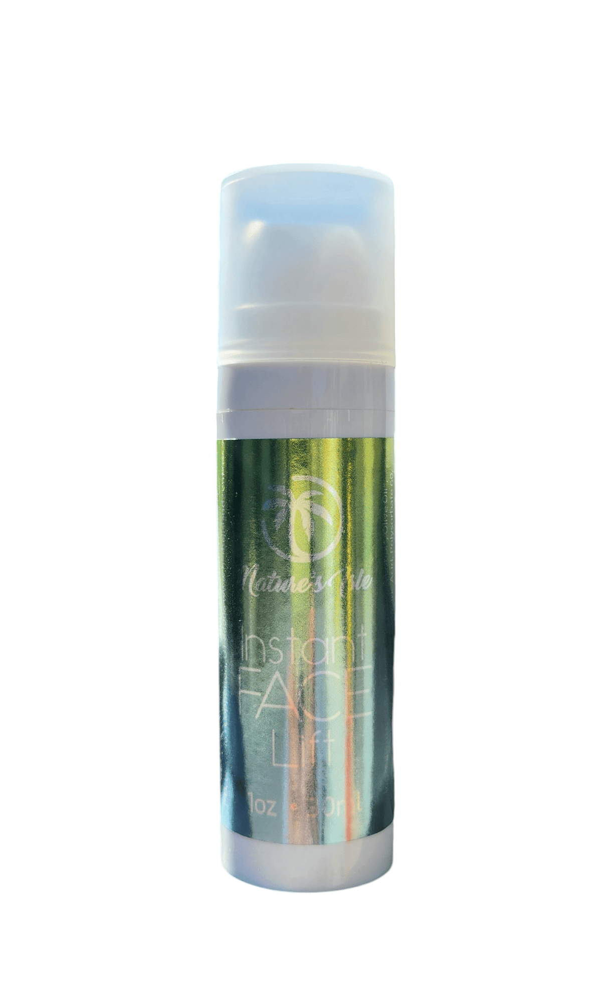 Herbal Island Instant Face Lift Cream jar showing smooth, white cream in a sleek container with botanical accents.