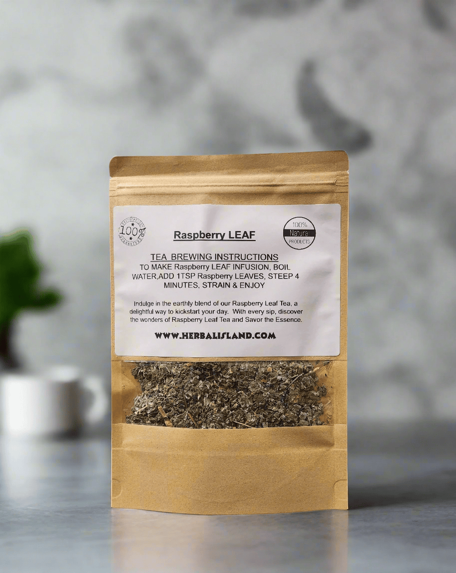 Loose raspberry leaf tea from Herbal Island, cut and sift herbal tea leaves for brewing and herbal remedies