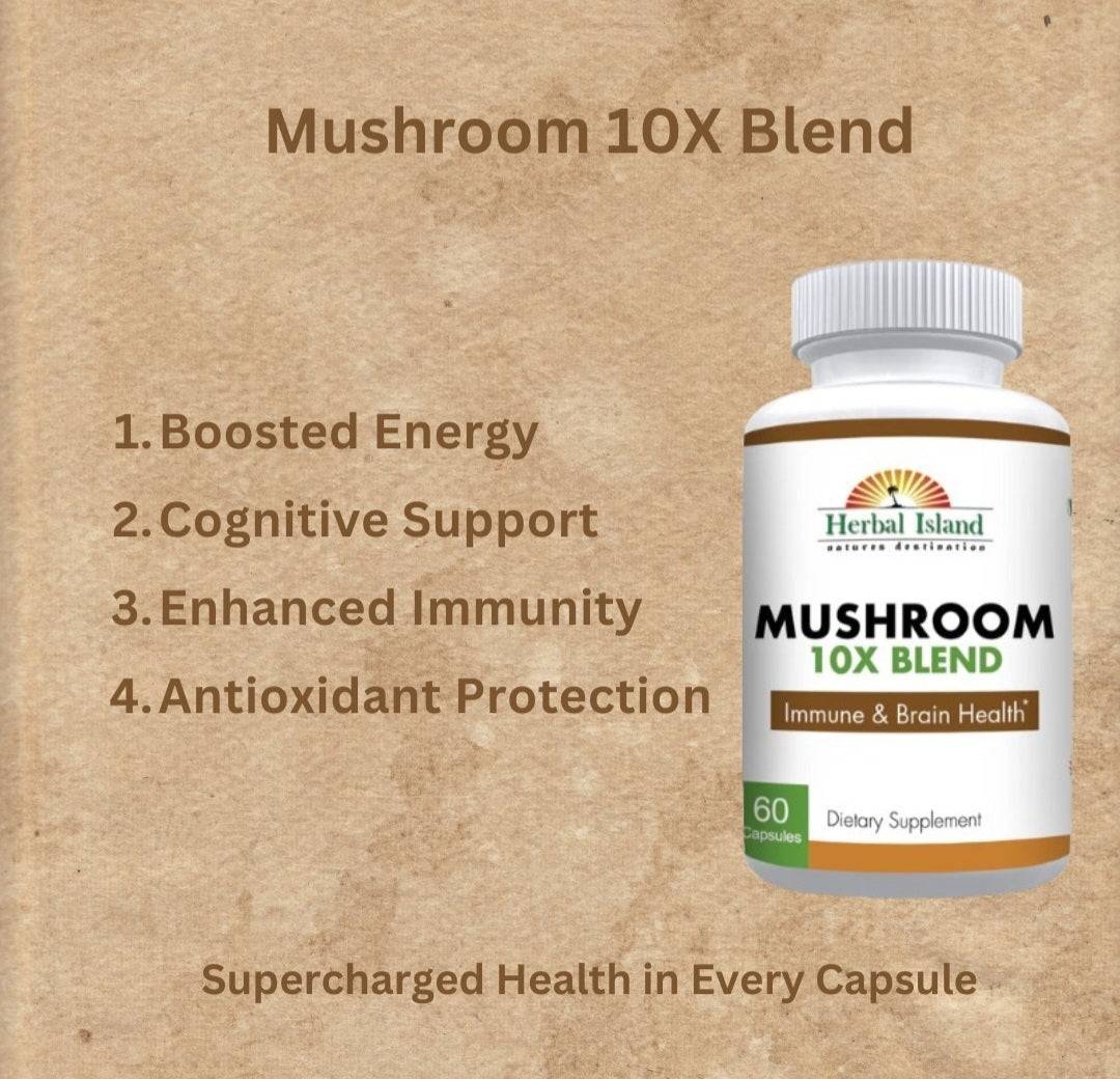 Mushroom 10X Blend Formula - 60 Capsules - Herbal Island