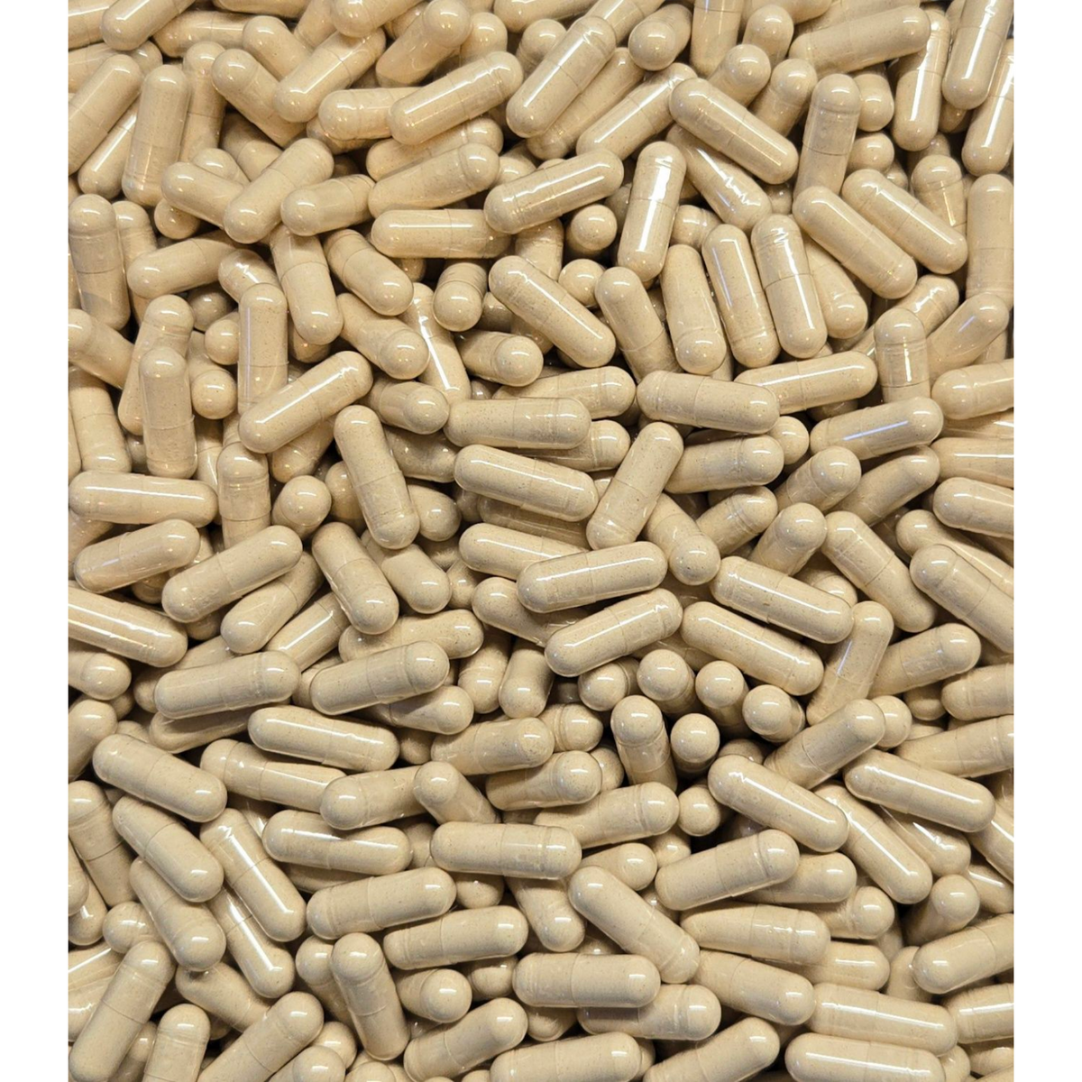 Organic Ashwagandha capsules from Herbal Island, showing a close-up of the capsules in a container.