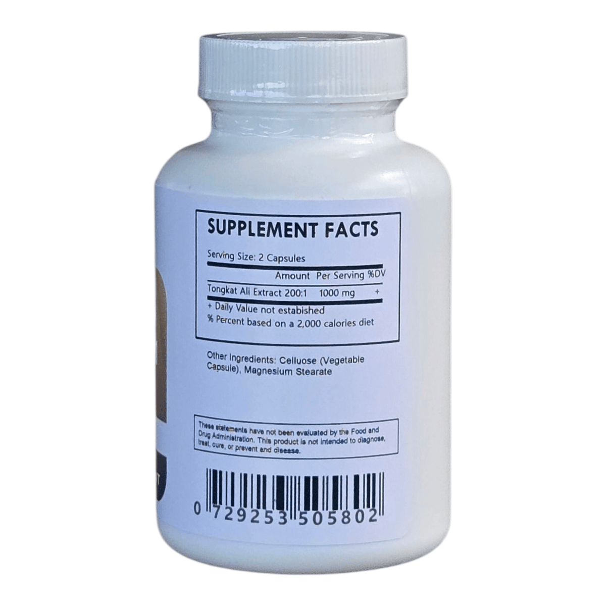 Herbal Island Tongkat Ali 200:1 root extract capsules, dietary supplement in softgel form, with green and white packaging.