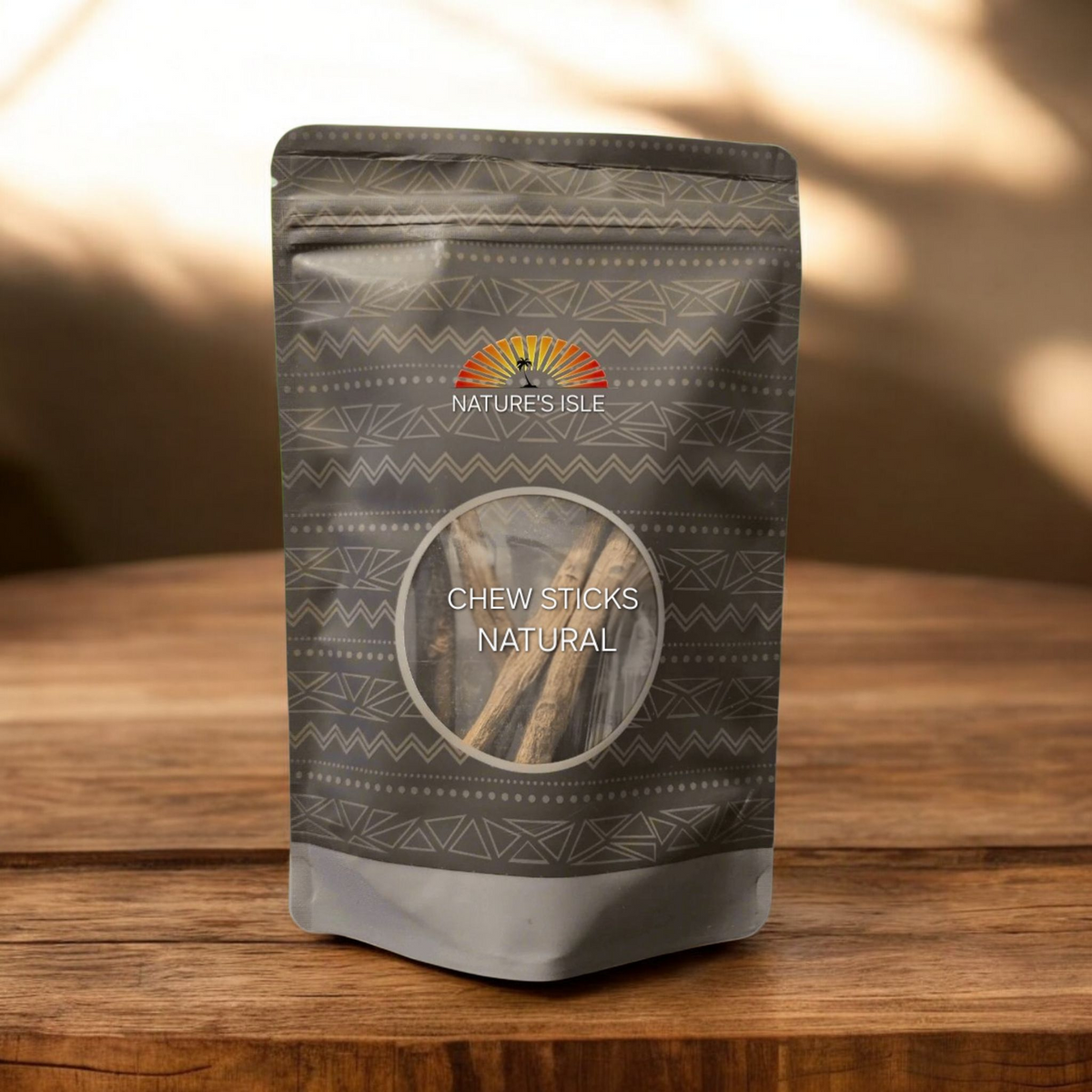 Herbal Island natural Miswak chew sticks for oral hygiene, showing wooden sticks with textured surface for teeth cleaning.