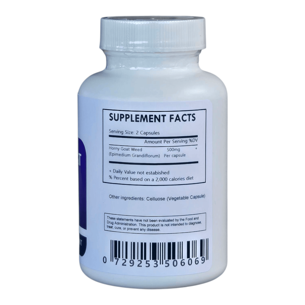 Herbal Island Horny Goat Weed Extract Capsules with 20% Icarin, showing the supplement bottle and capsules on a white background.
