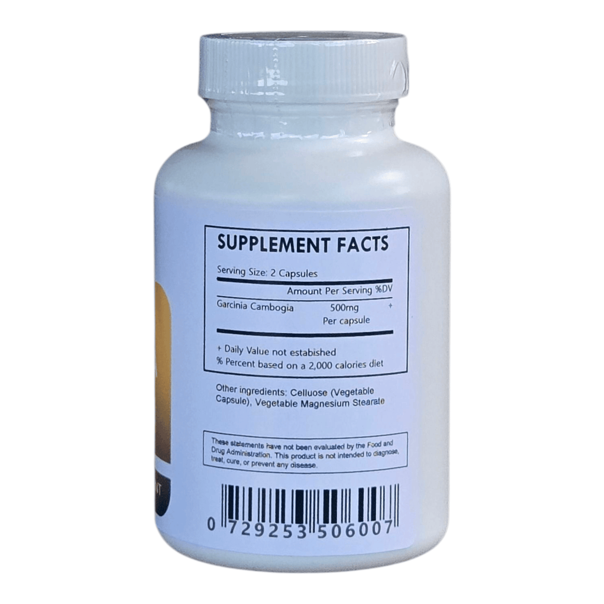 Herbal Island Garcinia Cambogia 60% HCA extract capsules in clear plastic bottles with white caps, displayed on a white background.