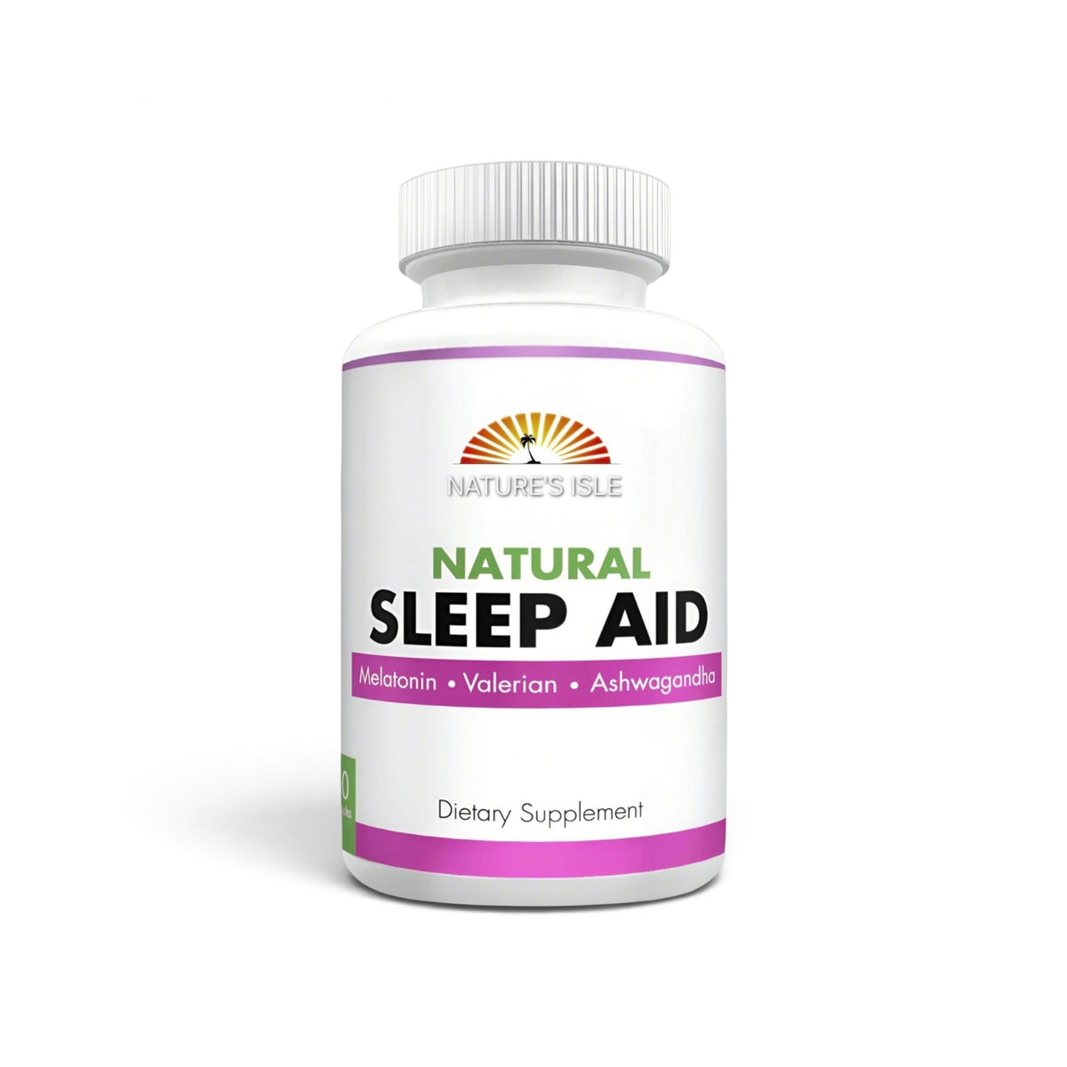 Herbal Island sleep aid capsules, 60 all-natural formula capsules for better sleep and relaxation.
