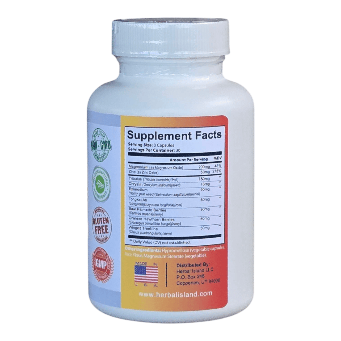 Testosterone Booster - All Natural - 90 Capsules - Herbal Island