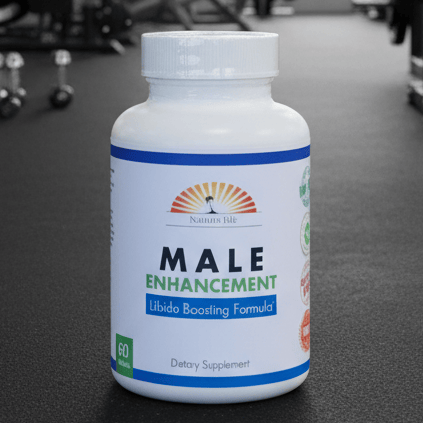 Herbal Island male enhancement capsules, libido boosting formula in a bottle, with 60 pills for natural sexual health support.