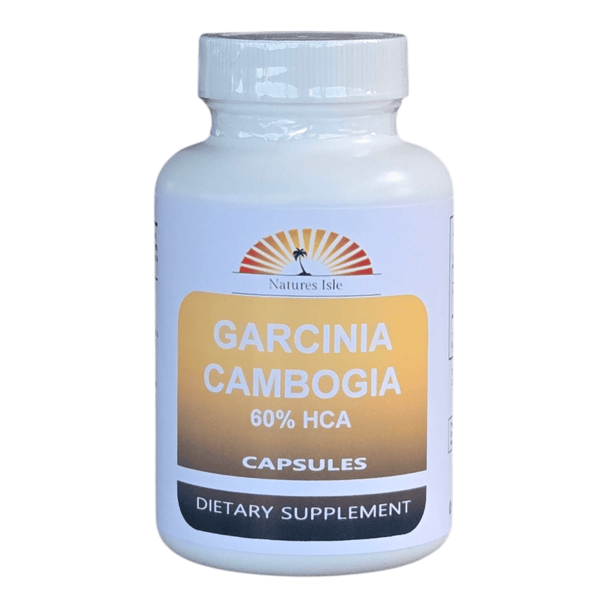 Herbal Island Garcinia Cambogia 60% HCA extract capsules, dietary supplement in small softgel capsules.