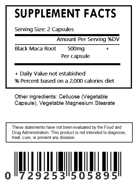 Black Maca Root  Capsules - Organic - Bulk - Herbal Island