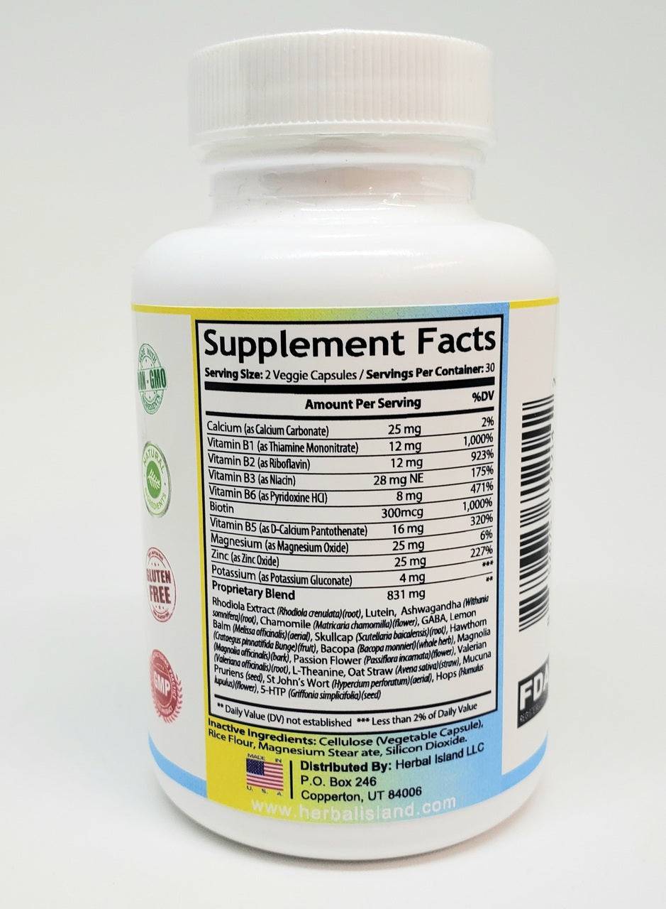 Calm Aid Formula - All Natural Stress Relief - 60 Veggie Caps - Herbal Island