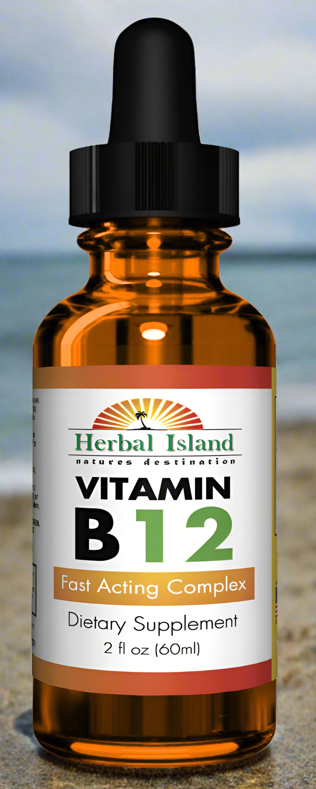 B12 Liquid Drops Vitamin - 2 fl oz Fast Acting Complex - Herbal Island