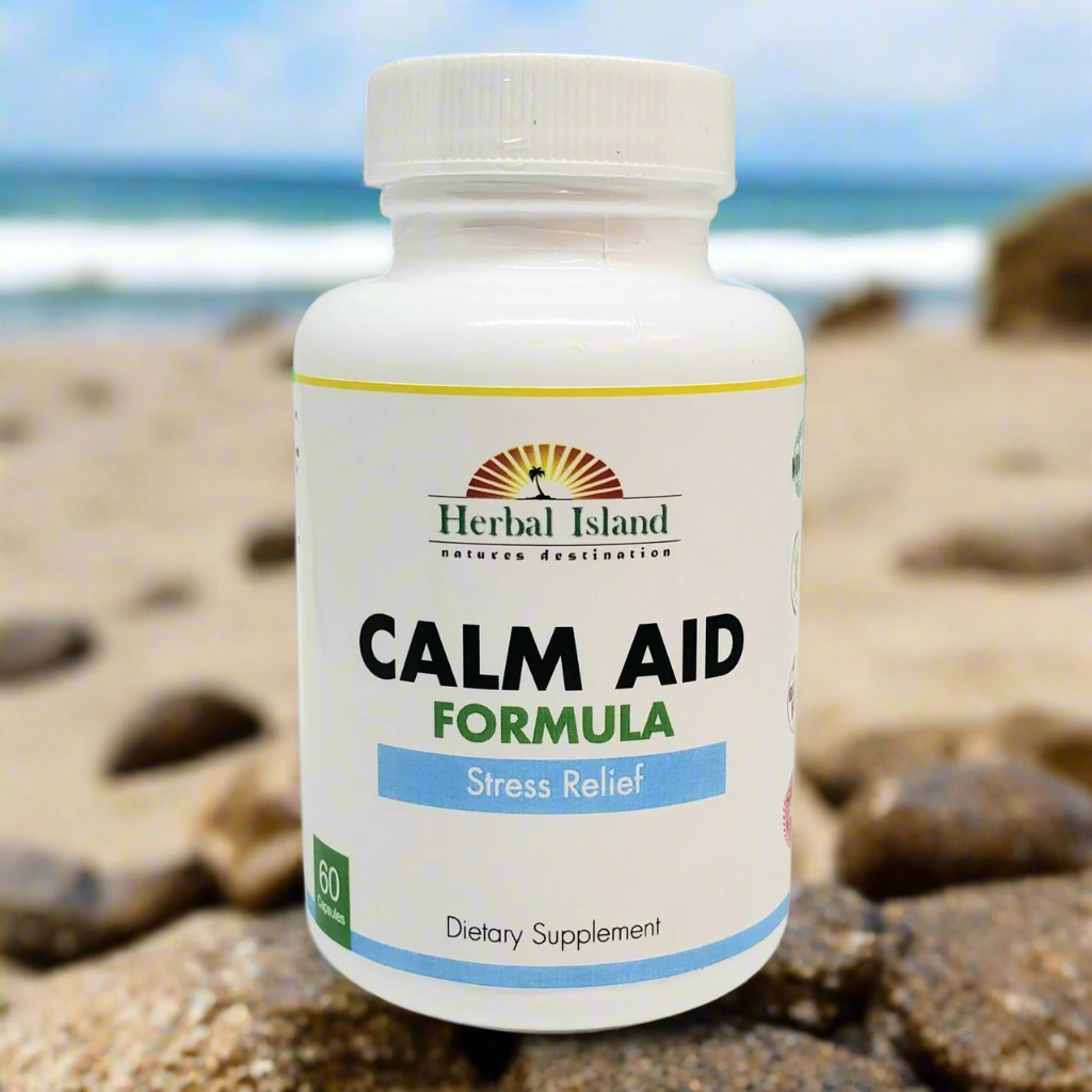 Calm Aid Formula - All Natural Stress Relief - 60 Veggie Caps - Herbal Island