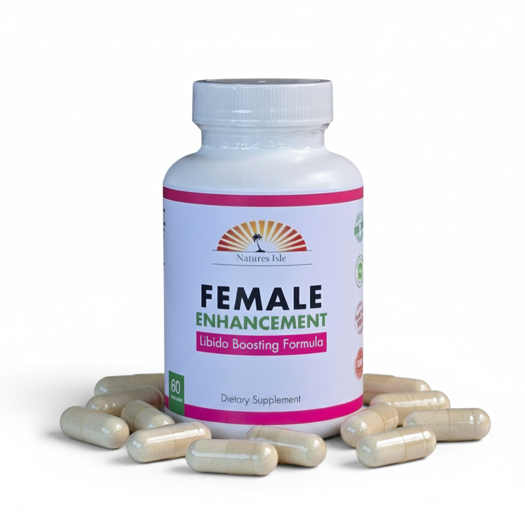 Herbal Island female enhancement capsules for libido boost, 60 capsules bottle, natural herbal supplement for women.