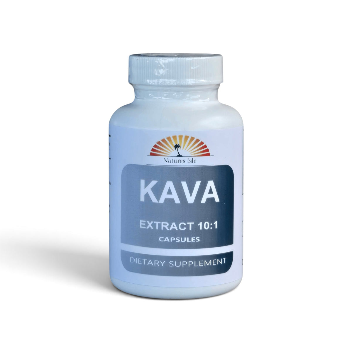 Herbal Island Kava Extract 4:1 capsules showing a bottle of herbal supplement capsules on a white background.