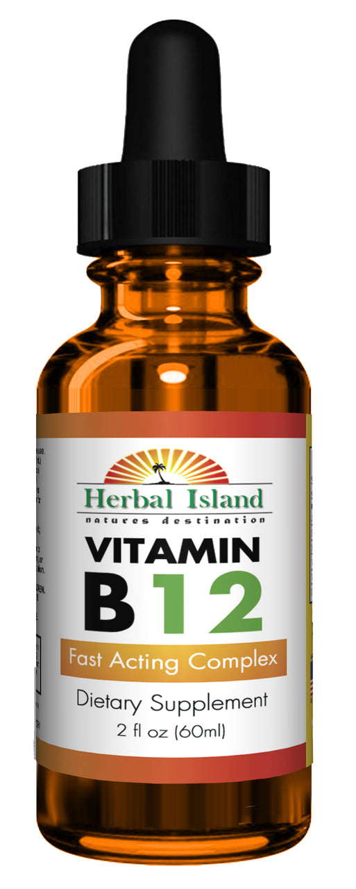 B12 Liquid Drops Vitamin - 2 fl oz Fast Acting Complex - Herbal Island