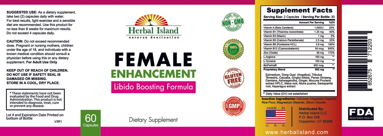 Female Enhancement - 60 Capsules - Libido Boosting Formula - Herbal Island