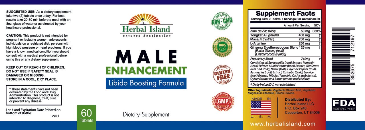 Male Enhancement - 60 Pills - Libido Boosting Formula - Herbal Island