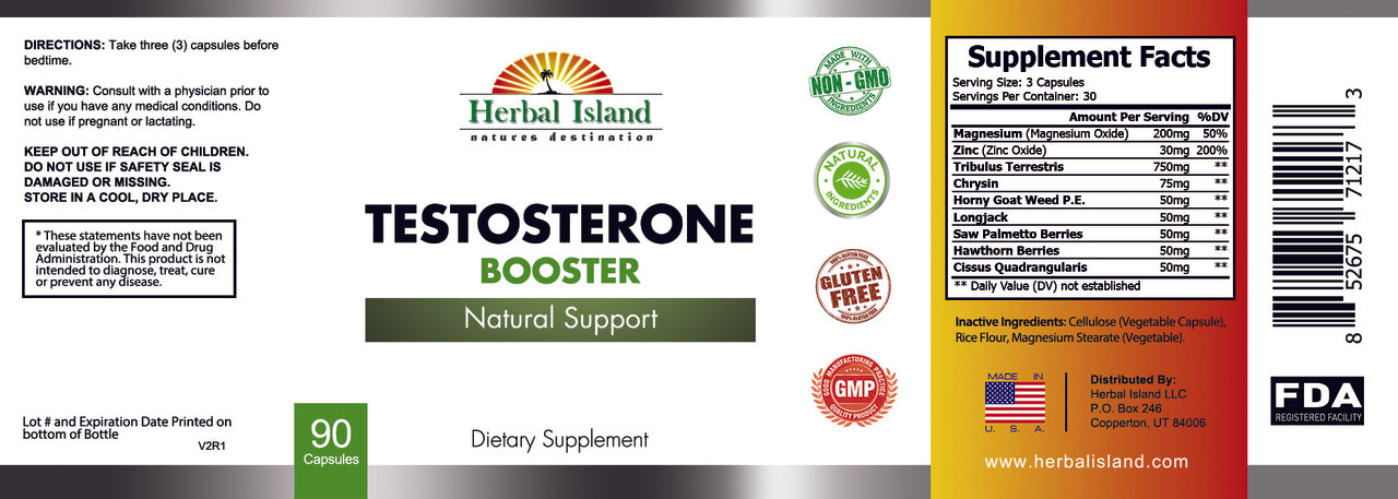 Testosterone Booster - All Natural - 90 Capsules | Herbal Island