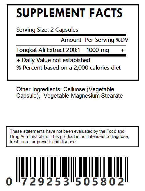 Tongkat Ali 200:1 Root Extract Capsules Bulk (Longjack) - Herbal Island